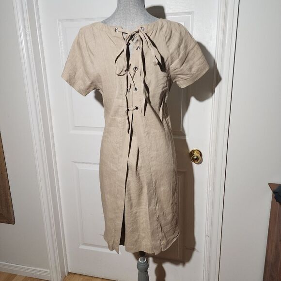 THEORY linen blend lace back dress - Picture 3 of 5